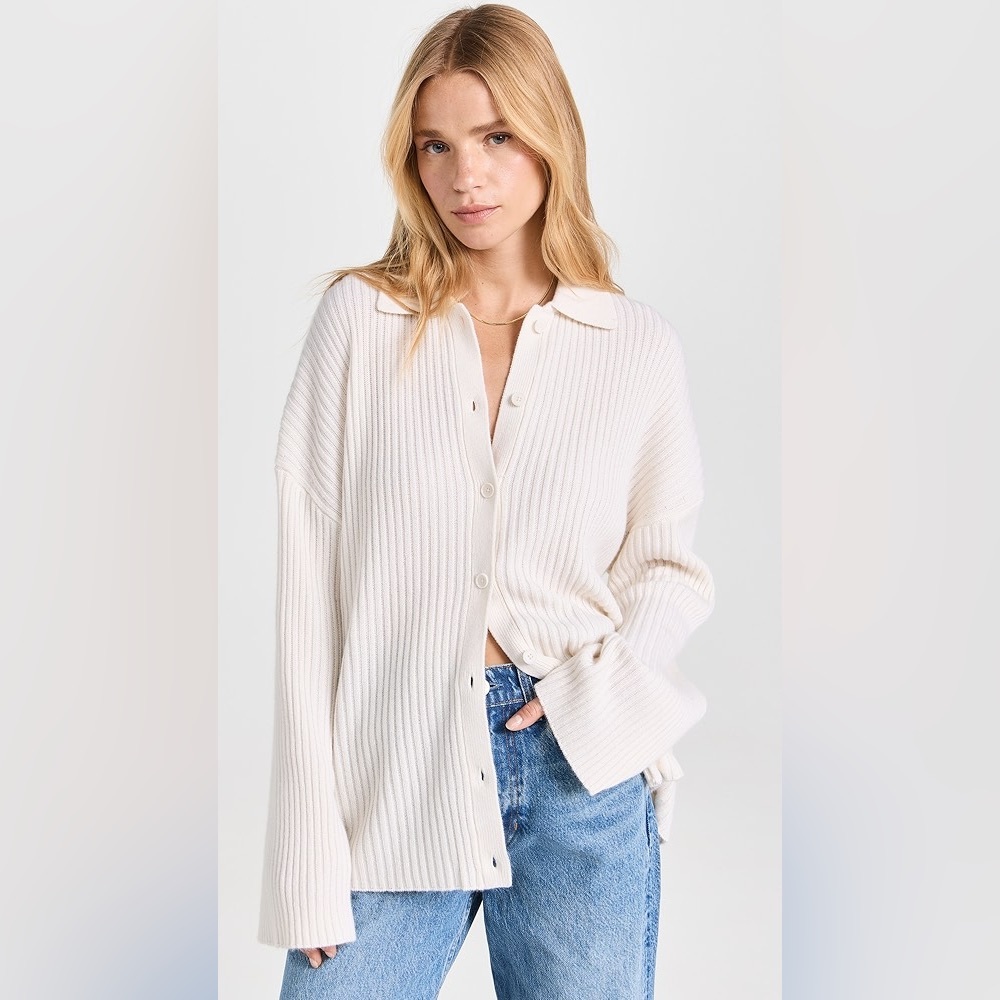 NEW Reformation Fantino Cashmere Collared Cardigan In Gossamer Size XL - Picture 5 of 17